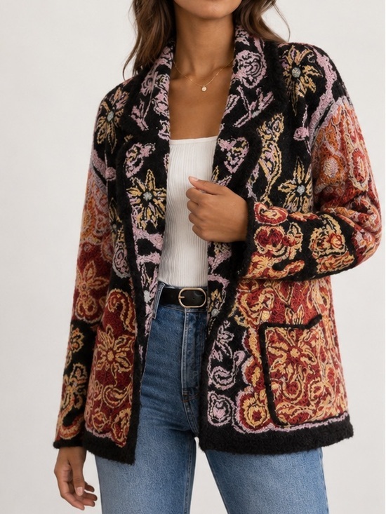 FARM Rio Jackets & Blazers - Farm Rio Sweet Mermaids Wool Blend Fringe Knit Jacket Bohemian Cardigan